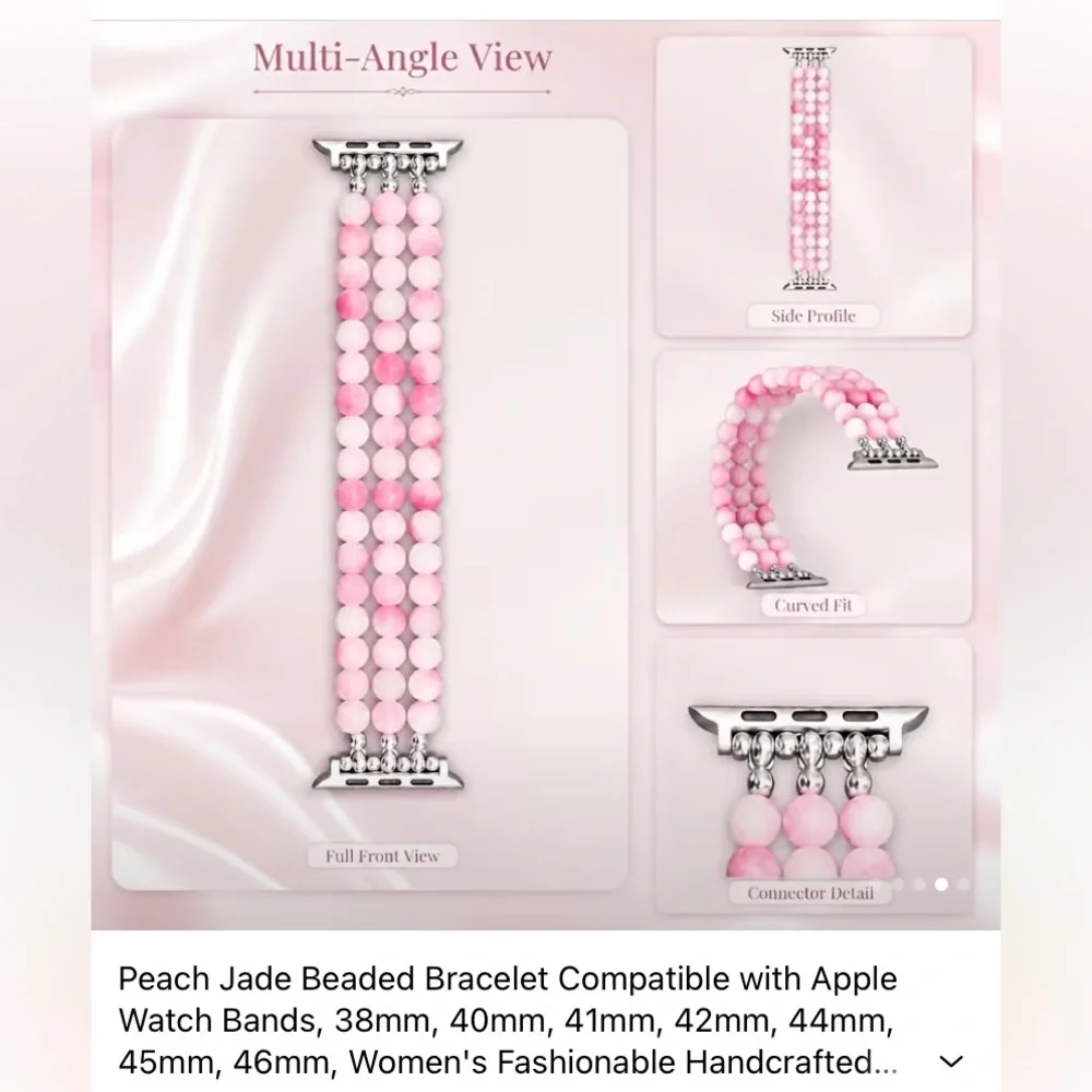 Handcrafted Pink Peach Jade Beaded Watch Band for Women